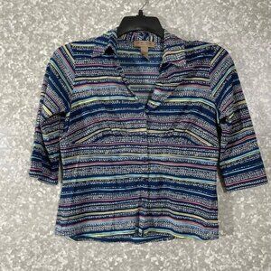 I.E. Relaxed Vintage Y2K Striped Button Up Shirt - Size Petite Medium PM - Crop